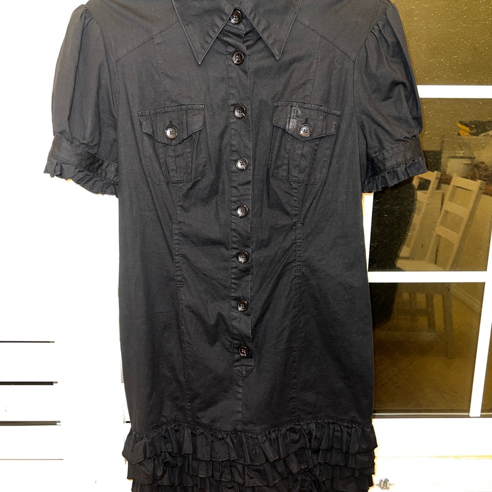 Bebe Y2K Black Ruffled Button-up Shirt Dress